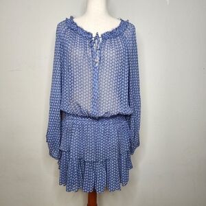 Love Shack Fancy Silk Chiffon Blue Boho Mini Dress Size Small